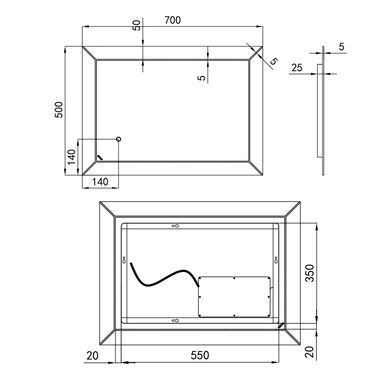 фото Зеркало Qtap Aries 700х500 с LED-подсветкой Touch, диммер, рег. яркости Reverse QT037816015070W
