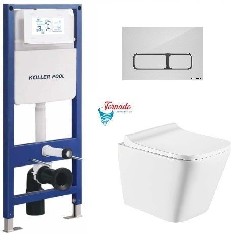 фото Інсталяція KollerPool AQUA LINE + EDGE White панель змиву + підвісний унітаз TREND з сидінням Soft-close ( змив Tornado 3,0 )