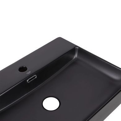 фотографія Комплект Qtap Nando LT: Раковина підвісна прамокутна 600х420х120 мм Matt Black + Донний клапан PU03O