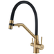 фото Змішувач для кухні з силіконовим виливом Zerix MAG-021 Brushed Gold Refl.Black з нерж. сталі SUS304 з виходом для пит.води (ZX6007)