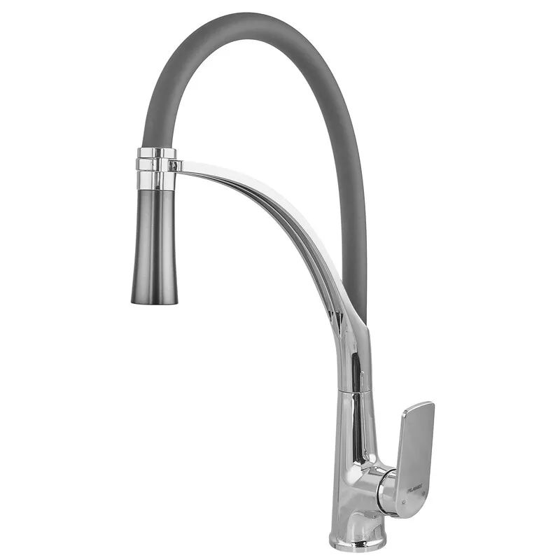 фото Змішувач для кухні PLAMIX LUCAS-017 SET CHROME REFL.GREY (з підведенням) (Колір хром+силіконовий вилив сірий) (PM0715)