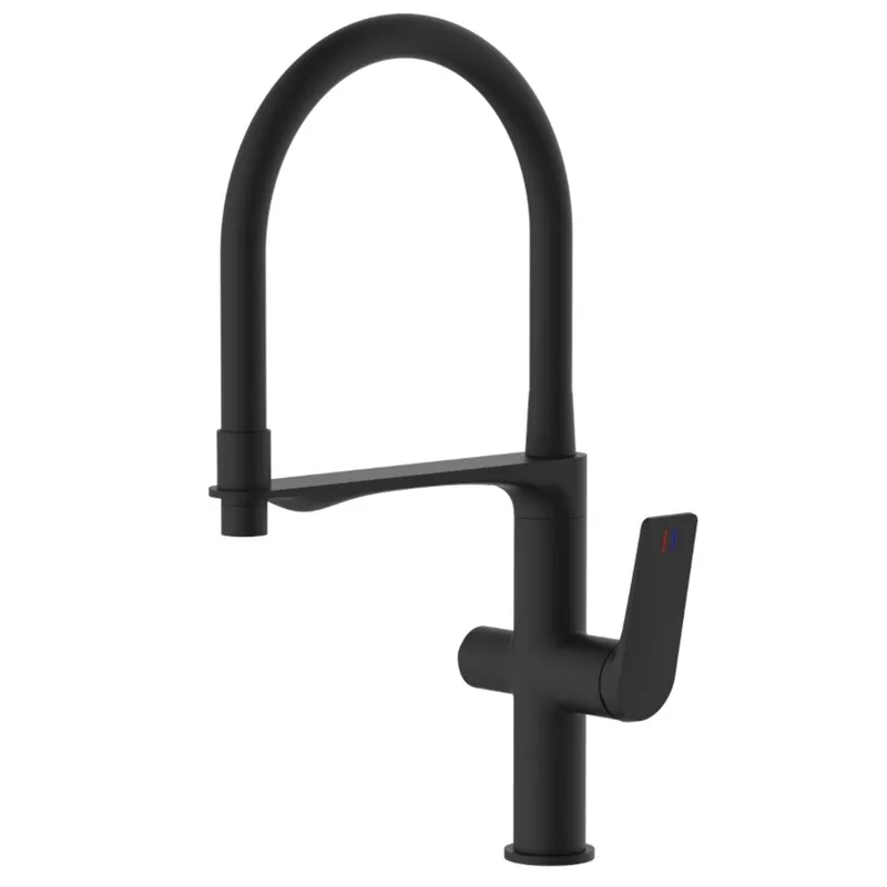 фото Змішувач для кухні MIXXUS PREMIUM DERBY 021 NUT REFL.BLACK з гнучким виливом з виходом для питної води (Колір чорний+вилив чорний) (MI6600)