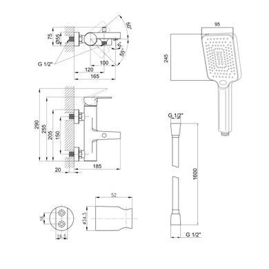фотографія Комплект для ванни Qtap STENAVA: Змішувач QTST3045102DC + Лійка QTRUC125CRM45779 + Шланг QTHADPVC160C + Тримач QTCRMA030