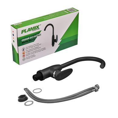 фото Змішувач для кухні Plamix Cezar-011-B SET Matte black (з підведенням) (PM0668)