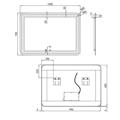 фото Зеркало Qtap Swan 1000х700 с LED-подсветкой Touch, диммер, рег. яркости QT1678141470100W
