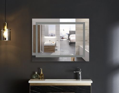 фото Дзеркало MIXXUS WARM MR02-100x70 з LED Touch, Anti-fog, димером, рег. яскравості, годинником (MI6002)