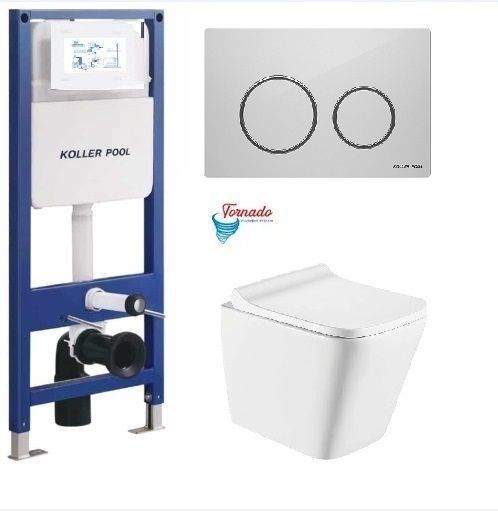 фото Інсталяція KollerPool AQUA LINE + TWIST White панель змиву + підвісний унітаз TREND з сидінням Soft-close ( змив Tornado 3,0 )