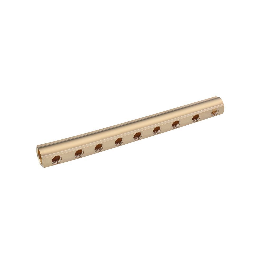 фотографія Коллектор балка Karro 1 "x1/2" на 9 выходов, латунный предназначен для использования в трубопроводах холодного и горячего водоснабжения, в системах отопления, сжатого воздуха, а также на технологических трубопроводах, транспортирующих жидкости, неагрессив
