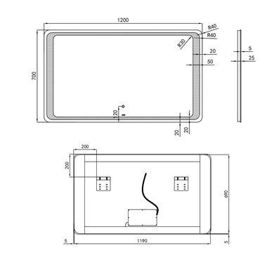 фото Зеркало Qtap Leo 1200х700 с LED-подсветкой Touch, диммер, рег. яркости QT1178141870120W