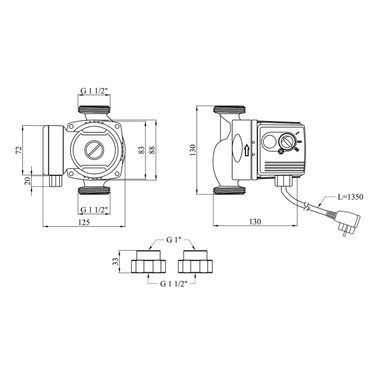 фото Насос циркуляционный Pumpman GRS25/60/130 Нmax 6 м Qmax 3,3 куб.м 93 Вт с гайками