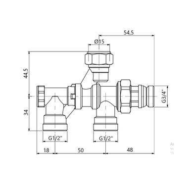 фотографія Кран радіаторний комбінований Icma 1/2" х3/4", нижнє підключення №877