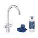 фотографія Змішувач для кухні Grohe Blue Pure StartCurve 30592000 з фільтром Blue S-Size 40404001 та головкою 64508001 (30594040)Ідеальне рішення для кухні, яке поєднує сучасний дизайн, якість німецької сантехніки та інноваційні технології очищення води. Комплек
