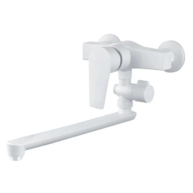 фотографія Змішувач для ванни PLAMIX OSCAR-006 SET WHITE зі шлангом, лійкою та кронштейном (PM0703)