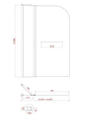 фото Шторки скляні на ванну розпашні KOER SR BS04-95x140-TR-07 прозоре скло 6мм графіт (KR5404)