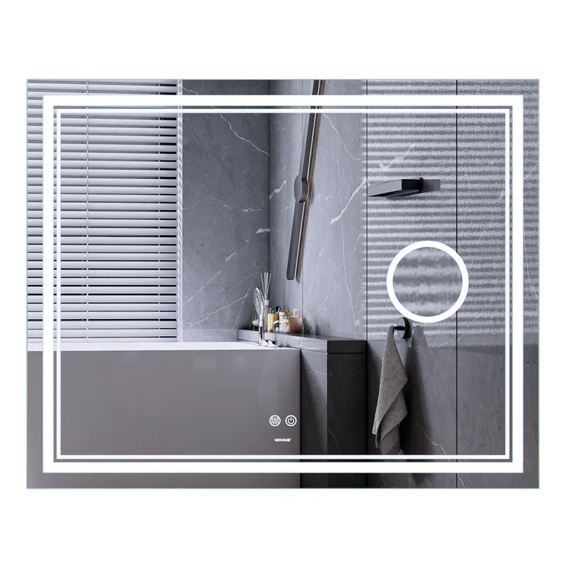 фото Дзеркало MIXXUS PREMIUM QUADRO MR20-100x80 з LED Touch, Anti-fog, димером, рег. яскравості, лінзою (MP6623)
