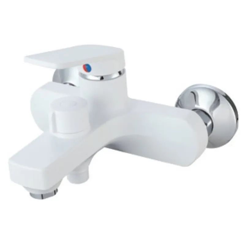 фотографія Змішувач для ванни Plamix Lucas-009 EURO SET White зі шлангом, лійкою та кронштейном (PM0708)