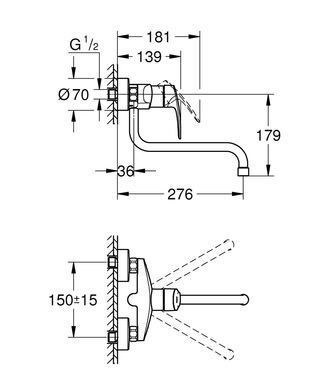 фото Змішувач для кухні для настінного монтажу Grohe Eurosmart New (32224003)