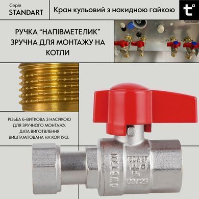 фото Кран шаровой 1/2"ВВ прямой, PN40, с накидной гайкой Standart TAS260W15 Thermo Alliance