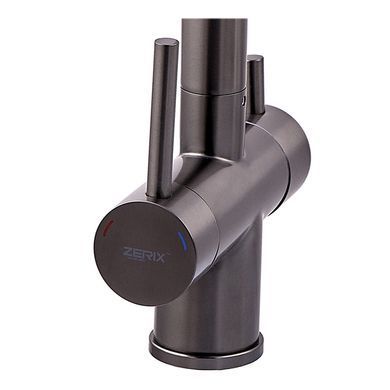 фотографія Змішувач для кухні з гнучким виливом на дві води Zerix KIT-021 Graphite REFL.Black з нерж. сталі (