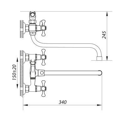 фото Змішувач для ванни ZERIX DMX 605 з полнооборотной кран буксой (ZX2958)