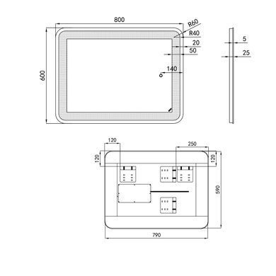фотографія Дзеркало Qtap Swan 800х600 з LED-підсвічуванням Touch, димер, рег. яскравості Reverse QT167814146080W