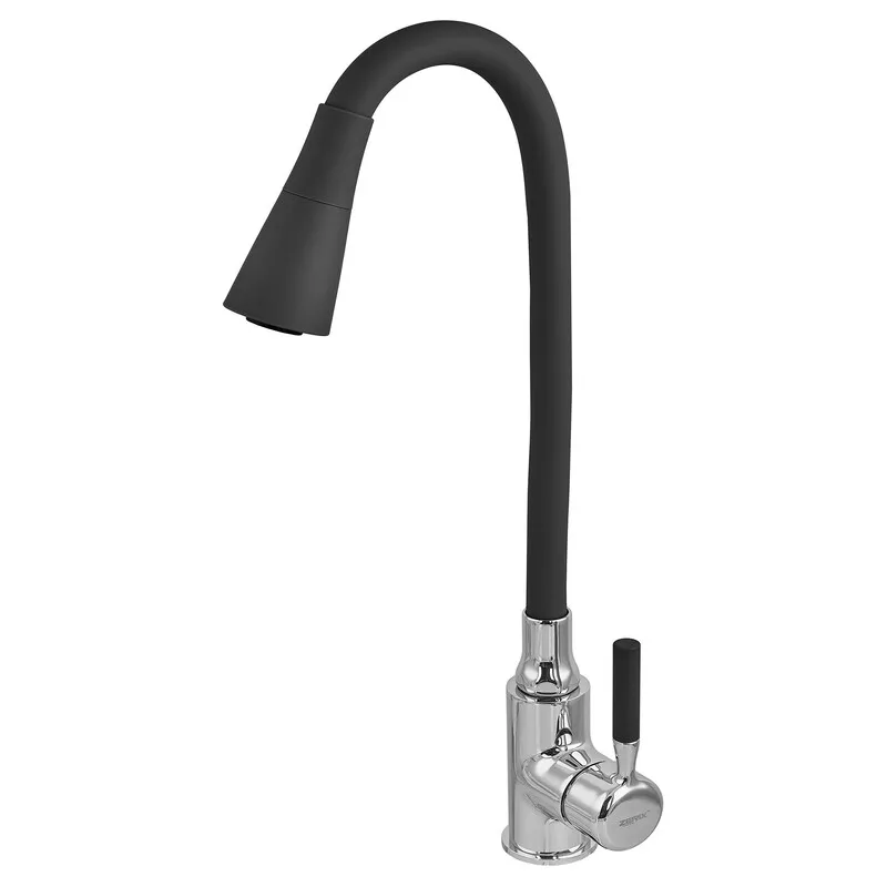фото Змішувач для кухні ZERIX ATRIUM-011-T REFL.BLACK (Колір хром+силіконовий вилив чорний) (ZX4720)
