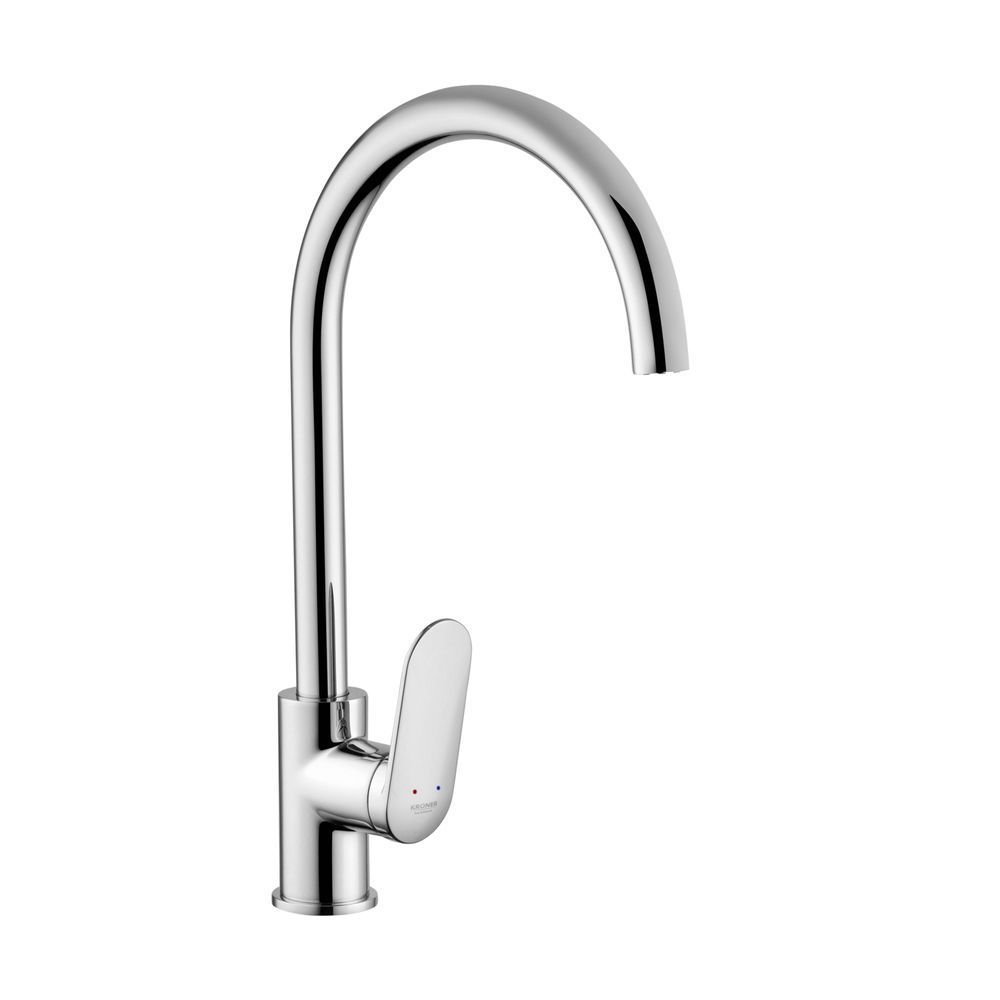 фотографія Змішувач для кухні Kroner Element 211512B-0101Змішувач Kroner Element 211512B-0101 &mdash; стильне та функціональне рішення для сучасної кухні. Завдяки високому U-подібному поворотному виливу забезпечує максимальний комфорт у щоденному використанні, осо