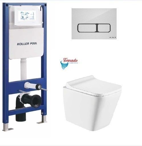 фото Інсталяція KollerPool AQUA LINE + EDGE White панель змиву + підвісний унітаз TREND з сидінням Soft-close ( змив Tornado )