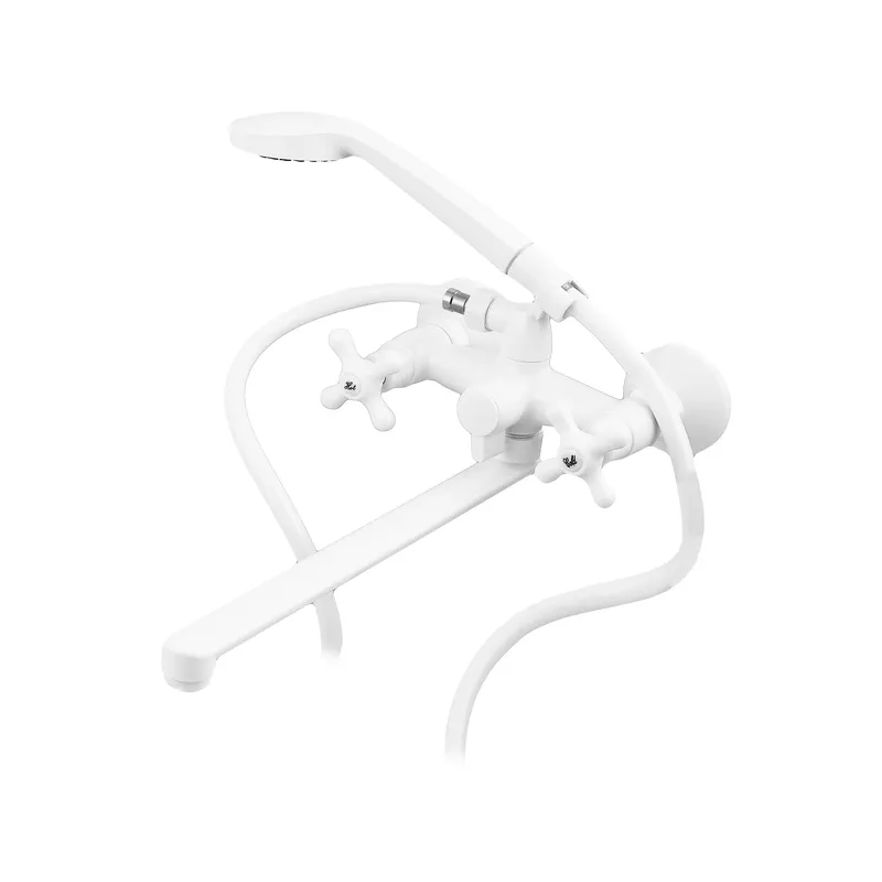 фото Змішувач для ванни PLAMIX PABLO-140 EURO SET WHITE (з шлангом та лійкою) (Колір білий) (PM0670)