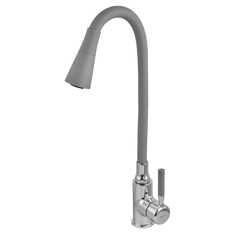 фото Змішувач для кухні ZERIX ATRIUM-011-T REFL.GRAY (Колір хром+силіконовий вилив сірий) (ZX4718)