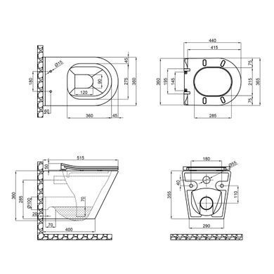 фотографія Унітаз підвісний Qtap Scorpio безобідковий з сидінням Soft-close QT1433053ERMB