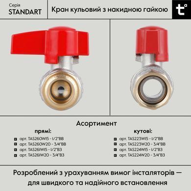 фотографія Кран кульовий Thermo Alliance Standart 1/2"ВЗ прямий, PN40, з накидною гайкою TAS261W15