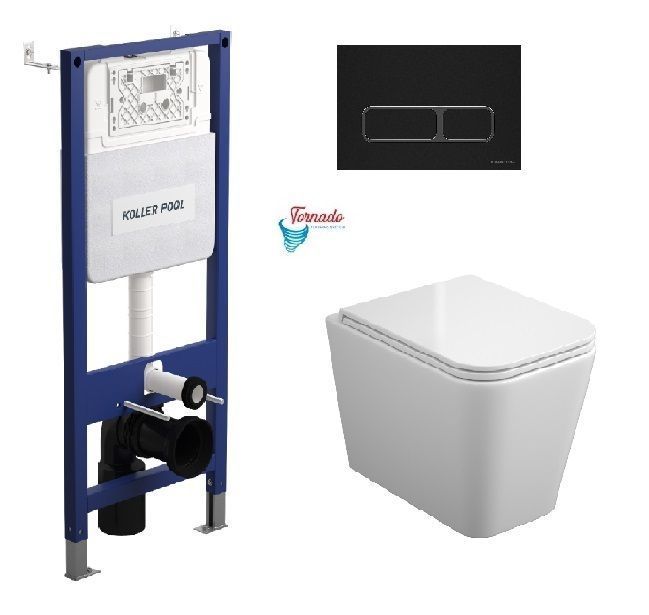 фото Інсталяція KollerPool AQUA LINE + EDGE Black панель змиву + підвісний унітаз TREND з сидінням Soft-close ( змив Tornado )