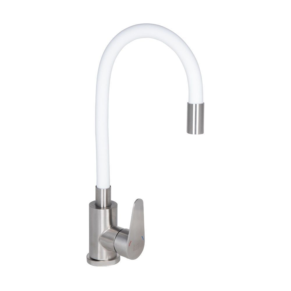 фото Смеситель для кухни Lidz Vida 015F3 с гибким изливом (k35) LDVID015F3WHI43357 White / Nickel