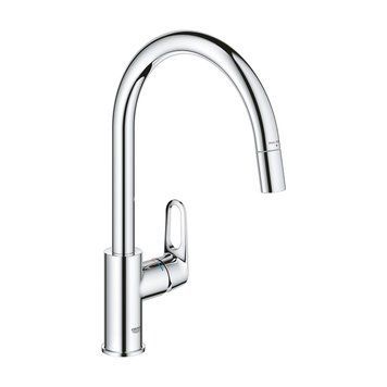 фотографія Смеситель для кухни Grohe Start Flow 30569000 &mdash; это сочетание элегантного дизайна и передовых технологий для комфортного использования. Выполненный в хромированном цвете с фирменным покрытием GROHE Long-Life, он обеспечивает длительный блеск и устойчивост
