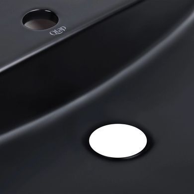 фото Комплект Qtap Scorpio: Раковина накладная овальная 505x385x120 мм Matt Black + Донный клапан PU03