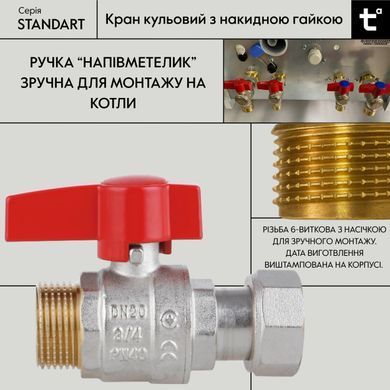 фото Кран шаровой Thermo Alliance Standart 3/4"ВН прямой, PN40, с накидной гайкой TAS261W20