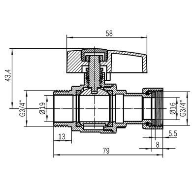 фото Кран шаровой Thermo Alliance Standart 3/4"ВН прямой, PN40, с накидной гайкой TAS261W20