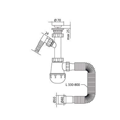 фото Сифон для кухні MIXXUS SK-01-B 1 1/2"x40 з литим випуском та відводом для пральної машини (MI8191)
