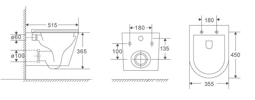 фото Унітаз підвісний Mixxus Premium Bevel-0301-R 515x355x365mm, система змиву RIMLESS (MP6470)