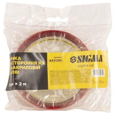 фото Стрічка двостороння на піноакриловій основі 15мм&times;2м SIGMA (8431281)
