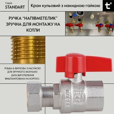 фото Кран шаровой Thermo Alliance Standart 3/4"ВВ прямой, PN40, с накидной гайкой TAS260W20