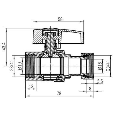 фото Кран шаровой Thermo Alliance Standart 3/4"ВВ прямой, PN40, с накидной гайкой TAS260W20
