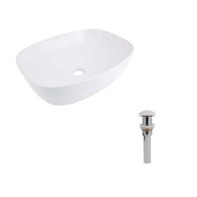 фото Комплект Qtap Cardinal: Раковина накладная 500&times;380&times;140 мм, White, овальная + Донный клапан Pop-up PU02