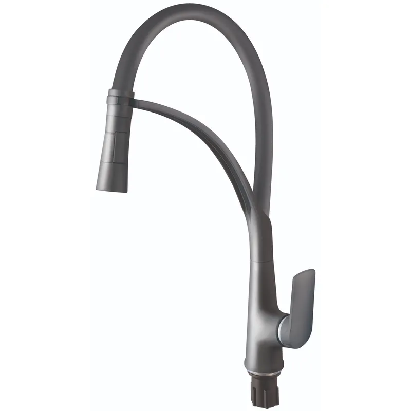 фото Змішувач для кухні Plamix Lucas-017 SET Graphite Refl.Grey з підведенням (Колір графіт+сил.вилив сірий) (PM0723)