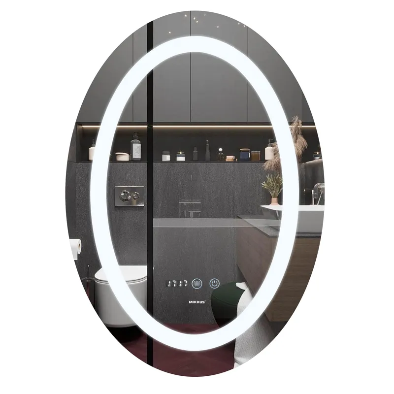фото Дзеркало MIXXUS PLAIN MV02-60x80 з LED Touch, Anti-fog, димером, рег. яскравості, годинником (MI6933)