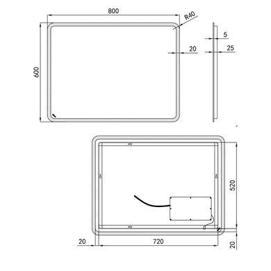 фото Зеркало Qtap Tern 800х600 с LED-подсветкой Sensor, Reverse QT177814276080W
