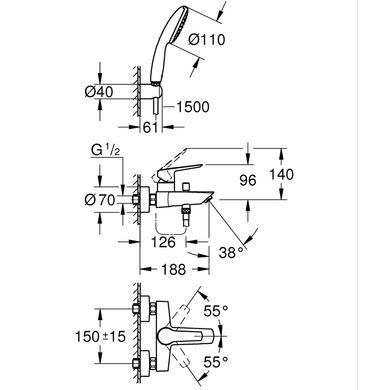 фото Змішувач одноважільний для ванни Grohe Eurosmart (25276003)