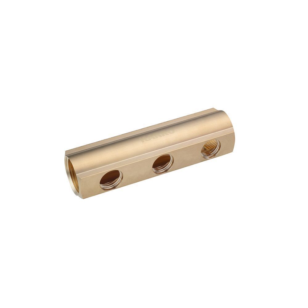 фотографія Коллектор балка Karro 1 "x1/2" на 3 выхода, латунный предназначен для использования в трубопроводах холодного и горячего водоснабжения, в системах отопления, сжатого воздуха, а также на технологических трубопроводах, транспортирующих жидкости, неагрессивн