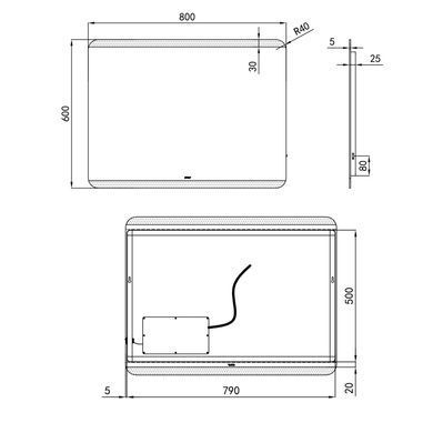 фотографія Дзеркало Qtap Tern 800х600 з LED-підсвічуванням, QT177812086080W